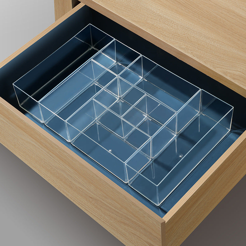 Desktop Storage Box Drawer Built-in Partition Transparent Acrylic Narrow Long Rectangular Cosmetic Workstation Kitchen