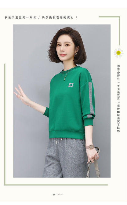 Round Neck Sweatshirt for Women 2024 Spring Small Hooded Sports Middle-Aged Mother Spring & Fall Tops Casual and Versatile