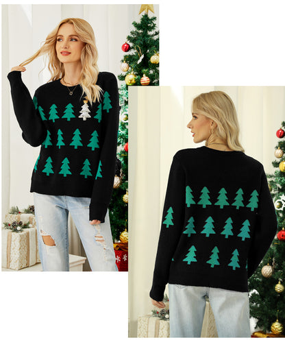 Shein Amazon European and American Clothing Autumn and Winter Pullover Jacquard Christmas Tree Knitwear Long-Sleeved Red Christmas Knitwear