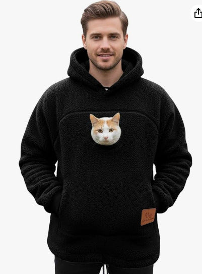 2025 New European and American Polar Fleece Pet-In-One Men's and Women's Trendy Hooded Loose Casual Warm Sweatshirt