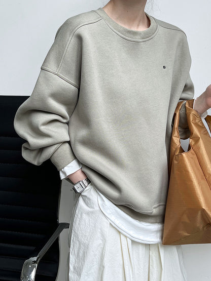 Luxi Simple Profile Loose BF Solid Color Lazy Pullover Sweatshirt Women's ins Letter Embroidered Long-sleeved Top 2267