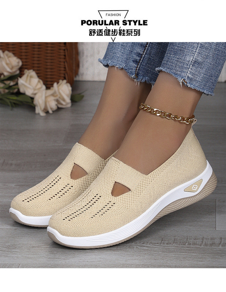 Women's Shoes Cross-Border Large Size Casual Shoes Fly-Knit Breathable Shoes Women's Lightweight and Comfortable Mesh Shoes Soft Sole Shallow Shoes
