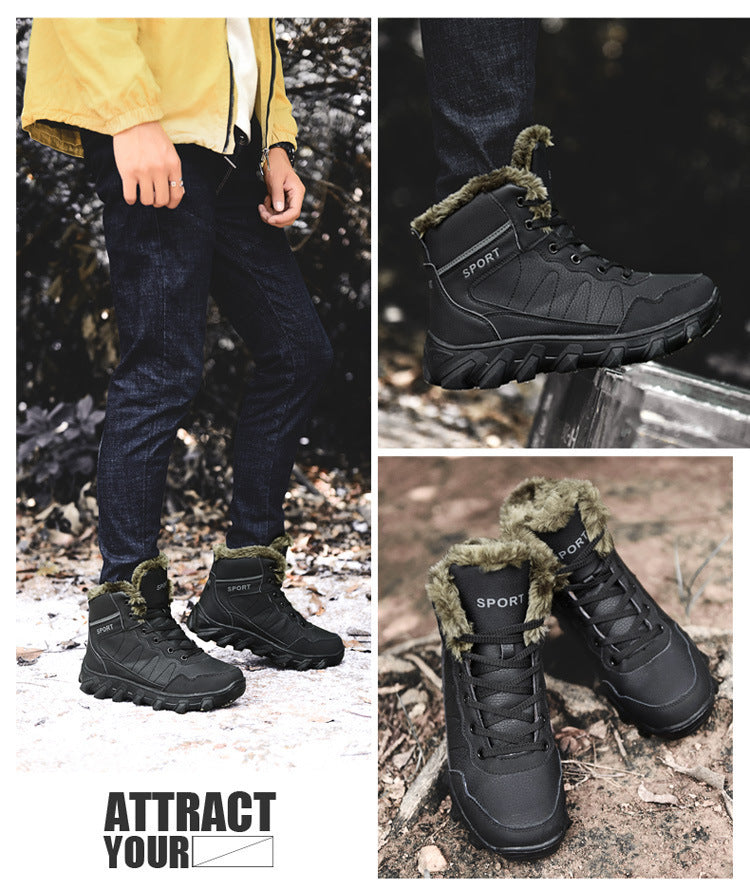 Cross-Border Winter New Cotton Shoes Men's Fur Integrated Snow Boots Outdoor Sports Hiking Boots Fleece-Lined Warm Men's Shoes 47