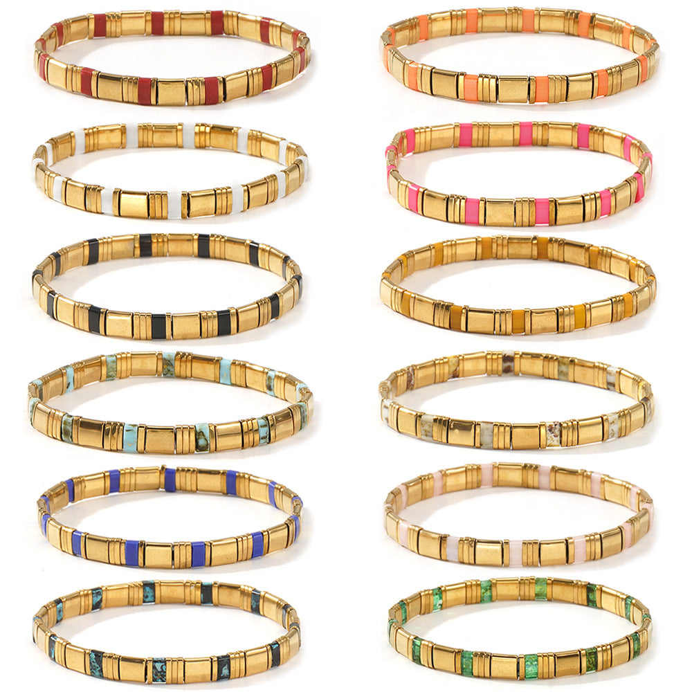 European and American Ins-style Multicolor Tila Bracelet suit Gold Black Gallstone Stitching Hand-woven Elastic Waterproof Bracelet