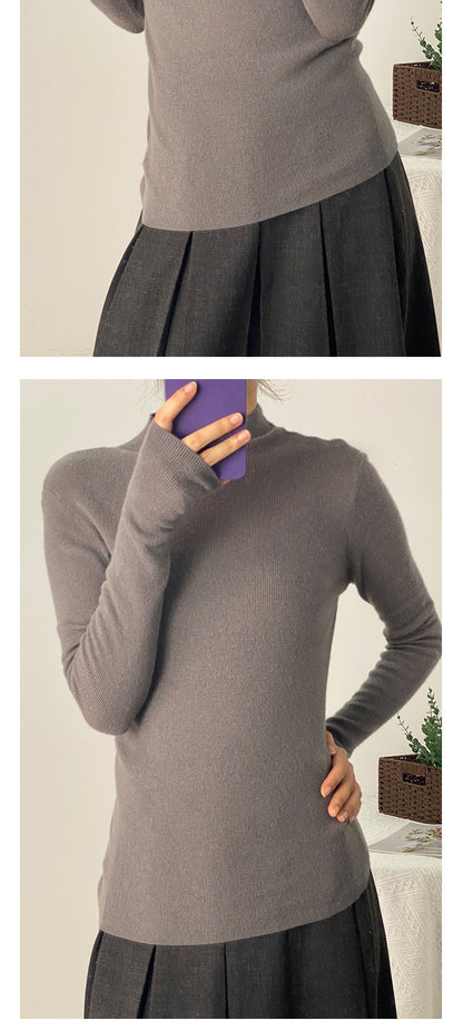 Machine Washable 100% Superfine Wool Sweater for Women Autumn and Winter New Loose Half Turtleneck Knitted Bottoming Sweater for Women