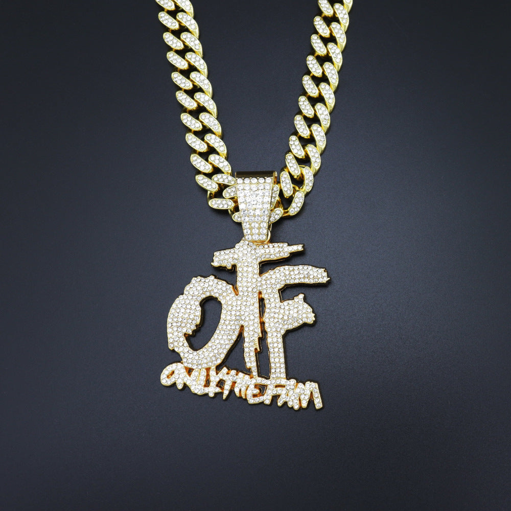 European and American Tide Diamond-encrusted Shiny OTF Letter Necklace for Men and Women hiphop Hip Hop Street Disco Pendant Cross-border New Product