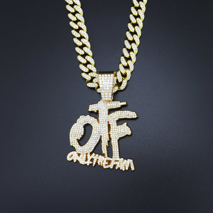 European and American Tide Diamond-encrusted Shiny OTF Letter Necklace for Men and Women hiphop Hip Hop Street Disco Pendant Cross-border New Product