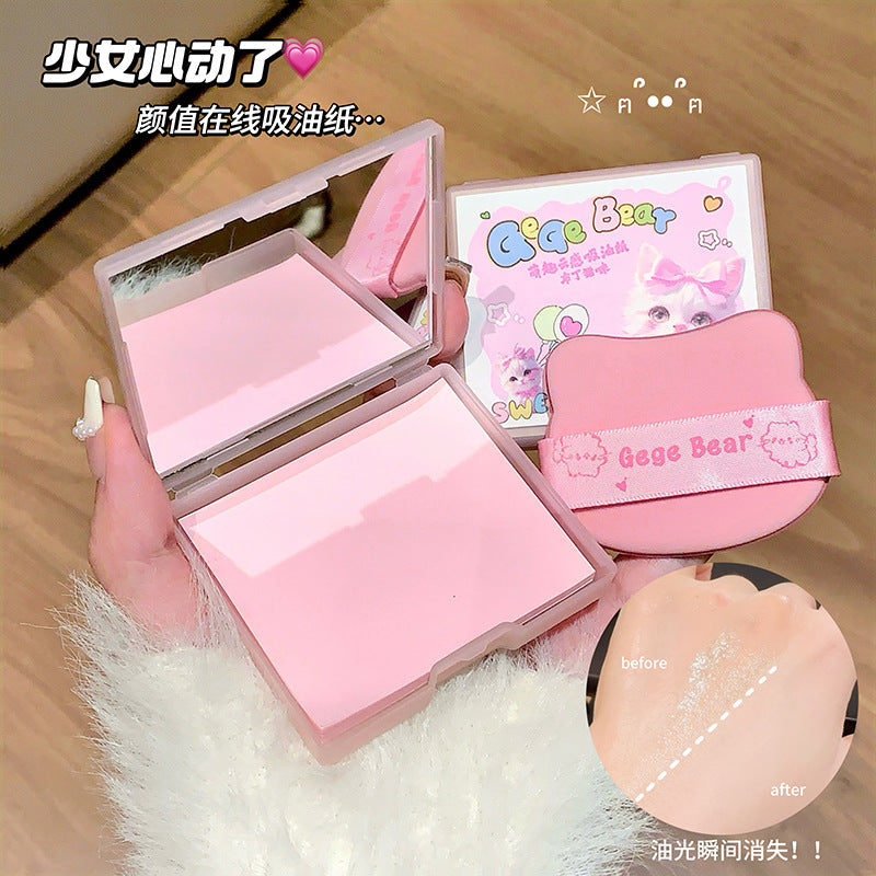 Gogo Bear Cute Cloud Sensing Oil Absorbing Paper Comes with Powder Puff Mirror Oil Skin Non-Removing Makeup Makeup Holding Oil Absorbing Paper