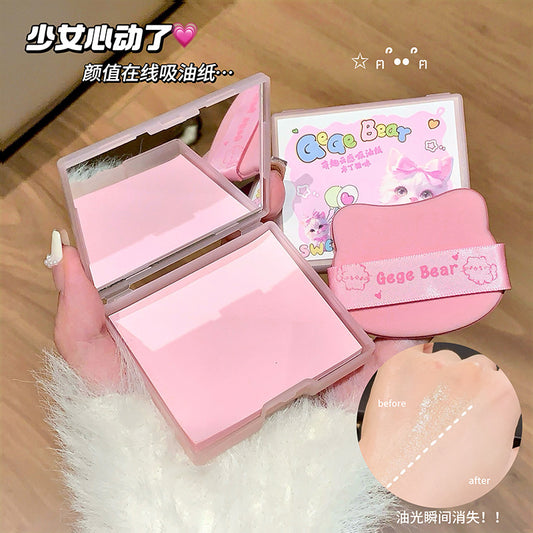 Gogo Bear Cute Cloud Sensing Oil Absorbing Paper Comes with Powder Puff Mirror Oil Skin Non-Removing Makeup Makeup Holding Oil Absorbing Paper