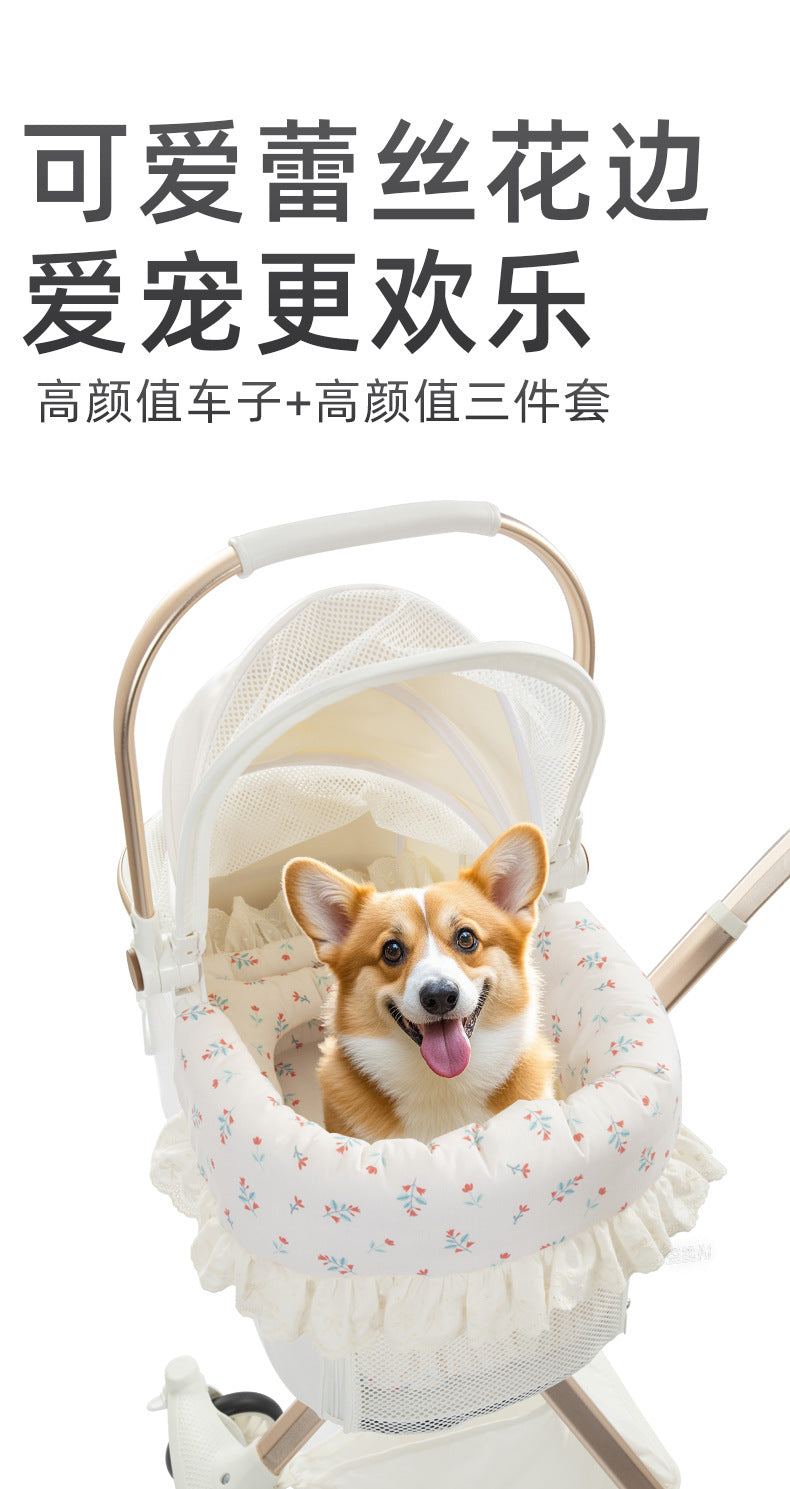 Fashionable Pet Stroller Edge Pad, Anti-Dirt Cover, Pillow, Cute Three-Piece Set, Universal for Cats and Dogs, Detachable and Washable, Wholesale