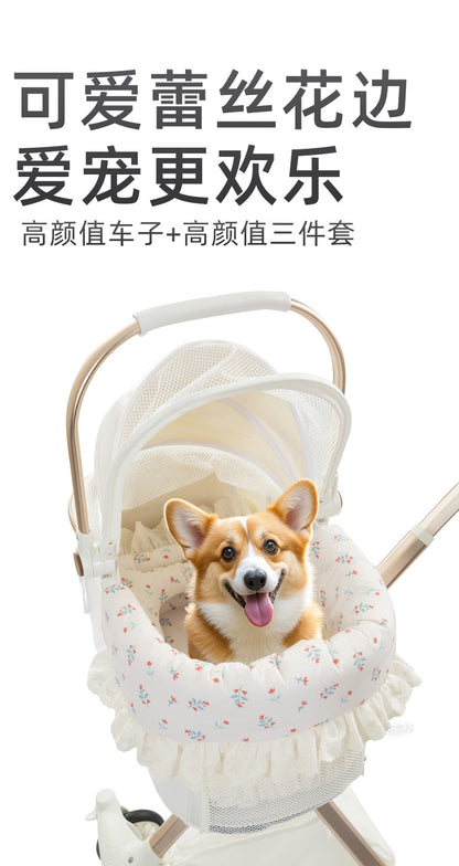 Fashionable Pet Stroller Edge Pad, Anti-Dirt Cover, Pillow, Cute Three-Piece Set, Universal for Cats and Dogs, Detachable and Washable, Wholesale