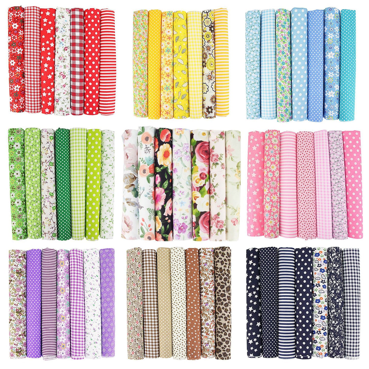 7 Color Patchwork Cloth Group Plain Flower Cloth Broken Plaid Dot DIY Cotton Small Fresh Plant Printing Cloth