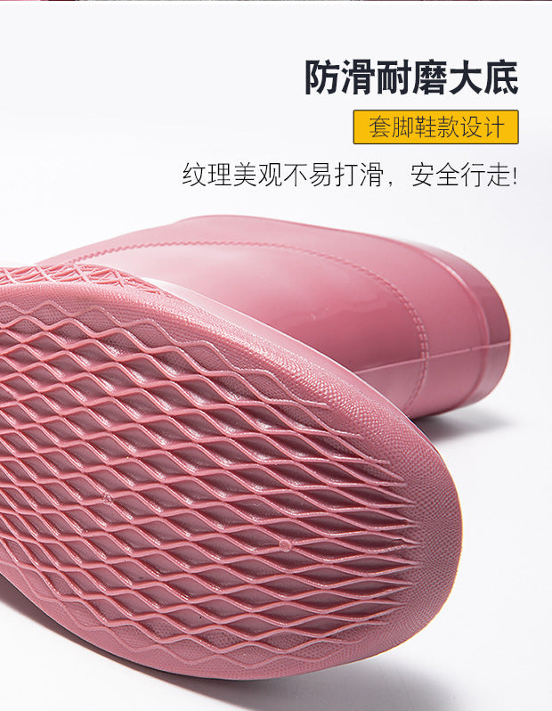 Rain Boots for Women, New Fashionable Waterproof Shoes, Mid-Calf Outdoor Rain Boots for Beachcombing, Trendy Non-Slip Waterproof Slip-On Rubber Shoes