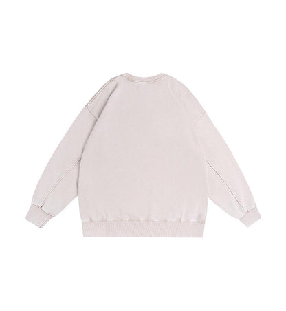 350g American Washed Retro Round Neck Sweatshirt Cross-Border Large Size Terry Drop Shoulder Distressed Pullover Washed Sweatshirt for Men