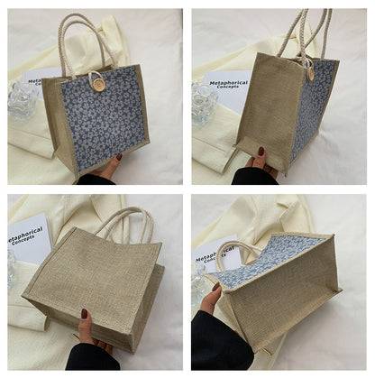 Internet Celebrity Portable Linen Bag Women's 2023 Western Style Hand-Carrying Lunch Bag for Work and Going Out Japanese Style ins Small Satchel