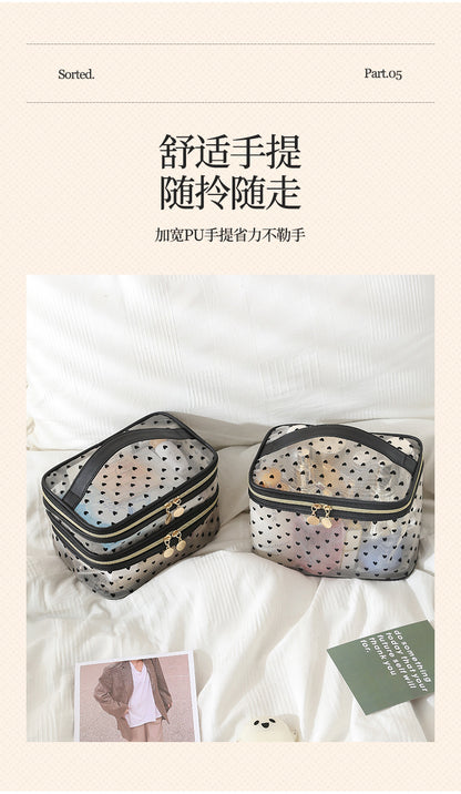 New Style Heart-Shaped Portable Makeup Bag, Single/Double Layer Cosmetic Storage Bag, Simple Mesh Makeup Bag, Travel Makeup Bag