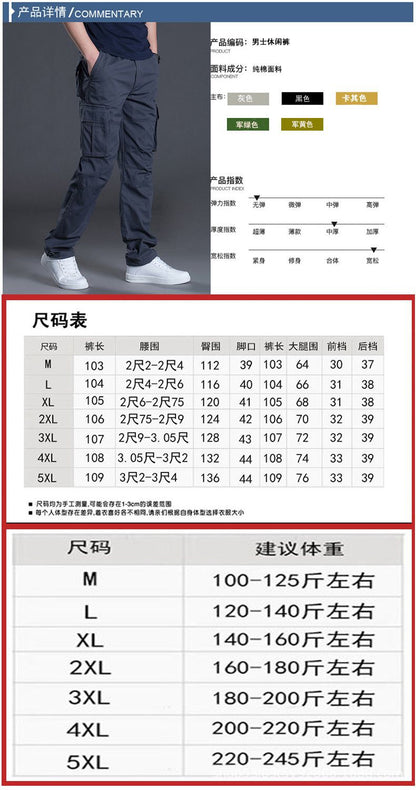 Spring and Autumn Cotton Crane Pants Foreign Trade Plus Size Pants Site Work Pants Men's Multi-Pocket Wear-Resistant Casual Pants