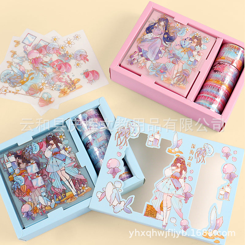 Children's Hand Account Sticker suit Transparent PET Cartoon Cartoon Waterproof Traceless Hand Account Sticker Girl's DIY Decorative Sticker
