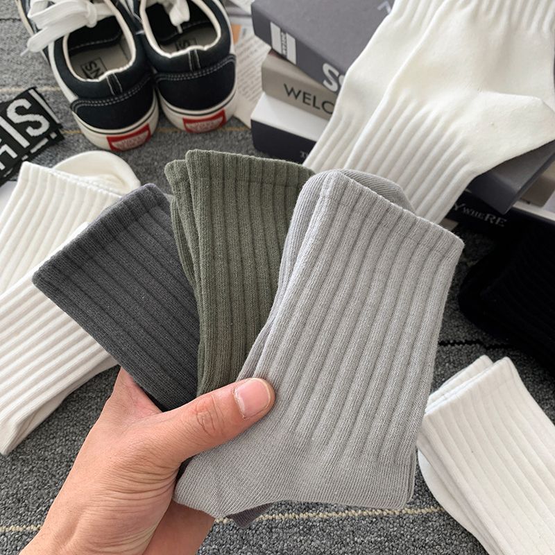 Socks Men's Autumn Spring and Autumn New Solid Color Casual All-match Sports Style Basketball Fashionable Socks Comfortable Men's Mid-tube Socks