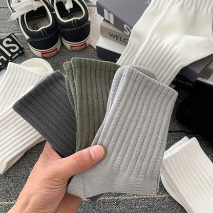 Socks Men's Autumn Spring and Autumn New Solid Color Casual All-match Sports Style Basketball Fashionable Socks Comfortable Men's Mid-tube Socks