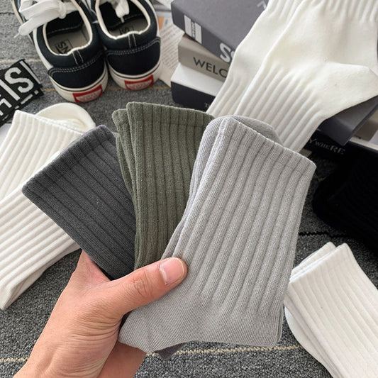 Socks Men's Autumn Spring and Autumn New Solid Color Casual All-match Sports Style Basketball Fashionable Socks Comfortable Men's Mid-tube Socks
