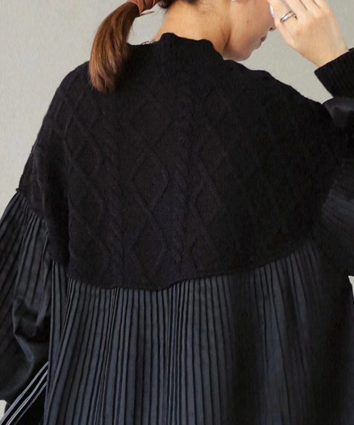 2025 Japanese Style Autumn New Pleated Diamond Pattern Sweater Spliced Long Dress in Stock