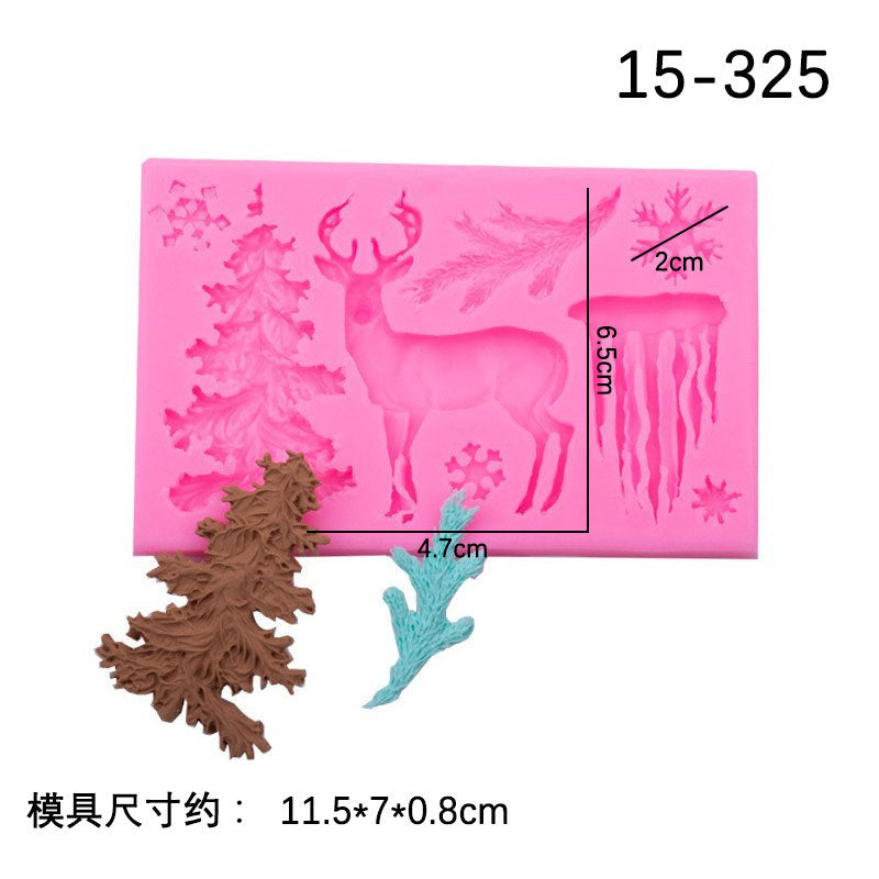 Christmas Theme Elk Snowflake Icicle Christmas Tree Shape Silicone Mold Creative Baking Fondant Cake Decoration