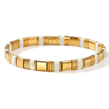 European and American Ins-style Multicolor Tila Bracelet suit Gold Black Gallstone Stitching Hand-woven Elastic Waterproof Bracelet