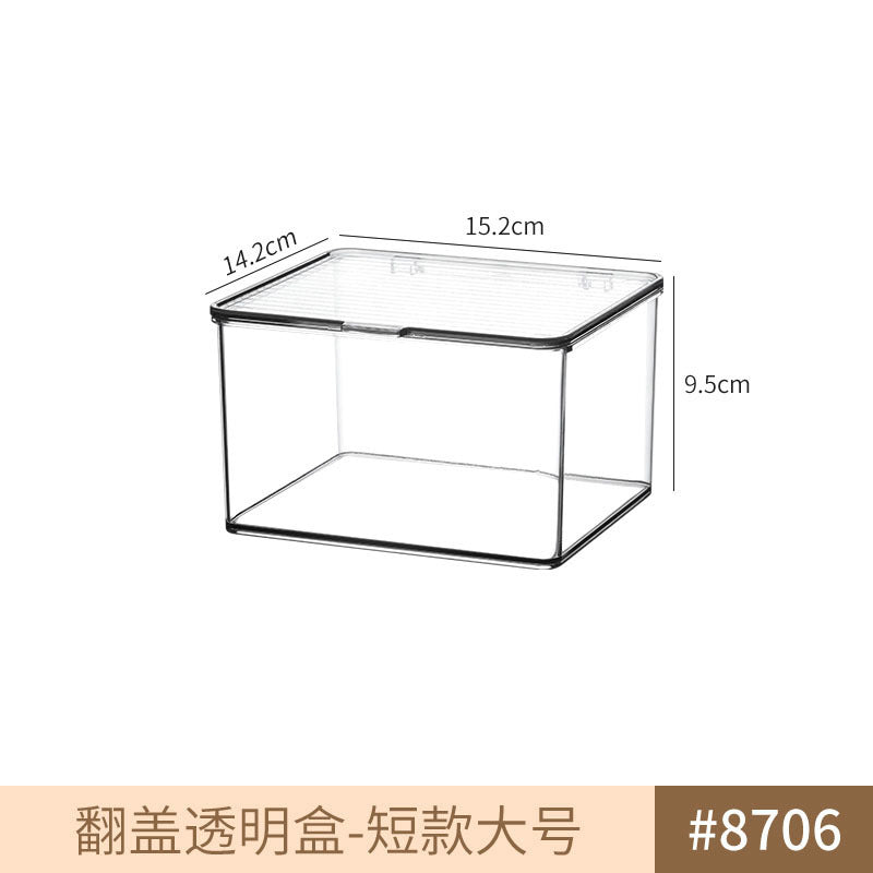 Desktop Storage Box with Lid Flip-Top Rectangular Transparent Acrylic Storage Box Kitchen Cosmetics Sundry Work Station