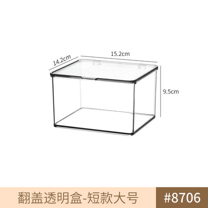 Desktop Storage Box with Lid Flip-Top Rectangular Transparent Acrylic Storage Box Kitchen Cosmetics Sundry Work Station