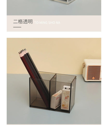 Multi-Grid Pen Holder Storage Box Makeup Brush Storage Tube Nordic Style Student Desktop Transparent Simple Style Solid Color Pen Holder