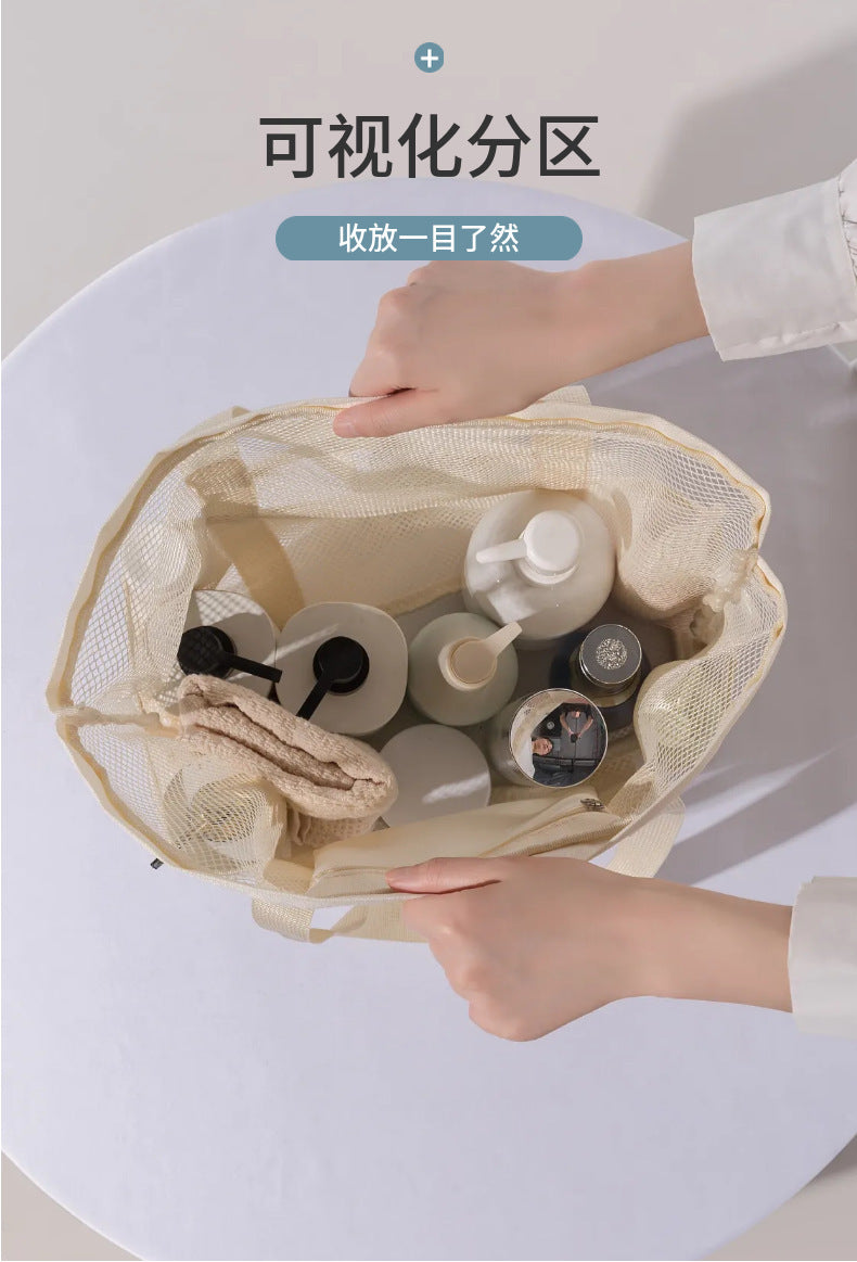 Korean Mesh Beach Bag Large Capacity Swimming Fitness Bag Travel Portable Storage Bag Multi-Pocket Swimsuit Storage Bag