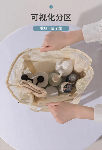 Korean Mesh Beach Bag Large Capacity Swimming Fitness Bag Travel Portable Storage Bag Multi-Pocket Swimsuit Storage Bag