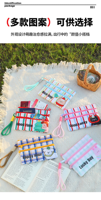 Plaid Contrasting Color Id Cosmetics Bag Travel Abroad Id Card Passport Ticket Card Bag Portable Multi-Functional Carry-On Bag