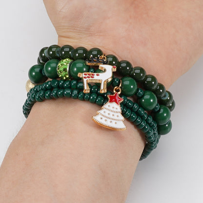 Christmas bracelet elastic rope bracelet snowman snowflake Christmas tree old man deer hat pendant bracelet gift