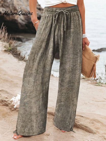 Women's High Waist Casual Loose Printed Wide-leg Pants