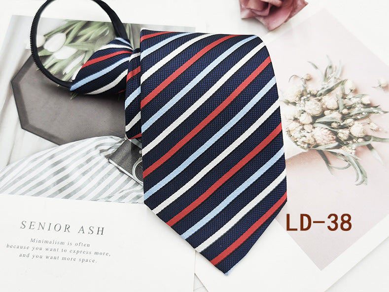 Factory In-Stock Zipper Tie Men's Formal Business 8cm Lazy Tie Red Black Striped Workplace Striped Tie