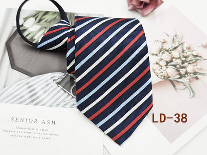 Factory In-Stock Zipper Tie Men's Formal Business 8cm Lazy Tie Red Black Striped Workplace Striped Tie