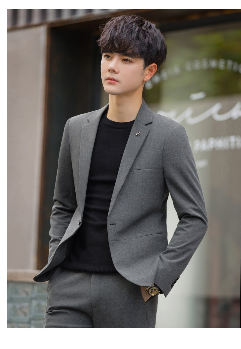 A 1.45kg Piece Set of Spring & Fall Casual Small Suit Jacket Men's Korean Style Slim Gray Formal Full Suit Suit