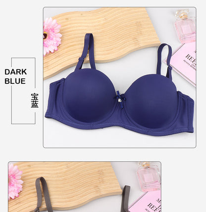 Cross-border half cup underwear women's bra solid color glossy steel ring push up top support bra sexy big chest small bra c cup