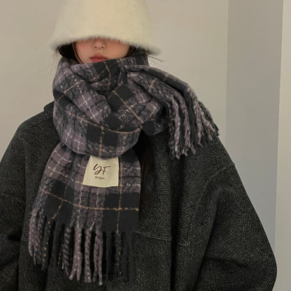 Tonglu Scarf Wholesale Purple Plaid Women's Versatile Faux Cashmere Retro Thickened Scarf Christmas Scarf Christmas Style