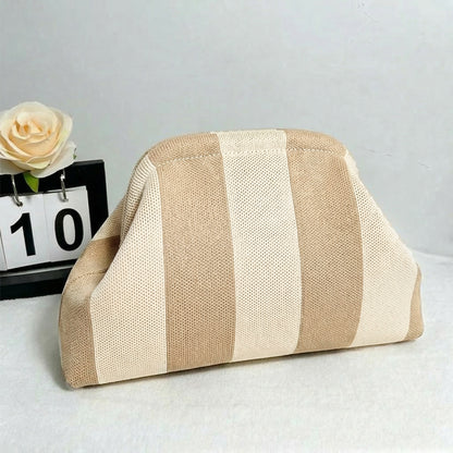 Cross-Border Dropshipping Knitted Bag Striped Clutch Bag for Women Fly-Knit Cloud Versatile Stylish Portable Makeup Bag Large Capacity