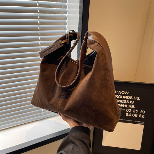 New Suede Shoulder Tote Bag, Fashionable, Simple, Lazy Style, Large Capacity Women's Handbag, Bucket Bag, Mommy Bag