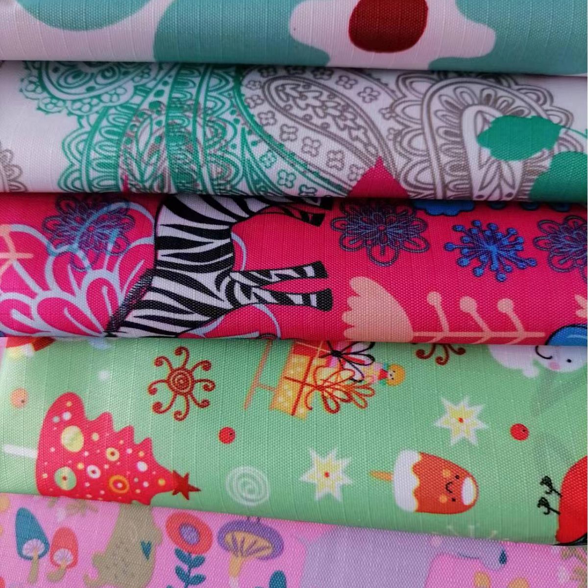 210 Five-Point Pvc Printed Oxford Cloth Christmas Fabric Christmas Tree Packaging Bag Polyester Fabric Christmas Decoration