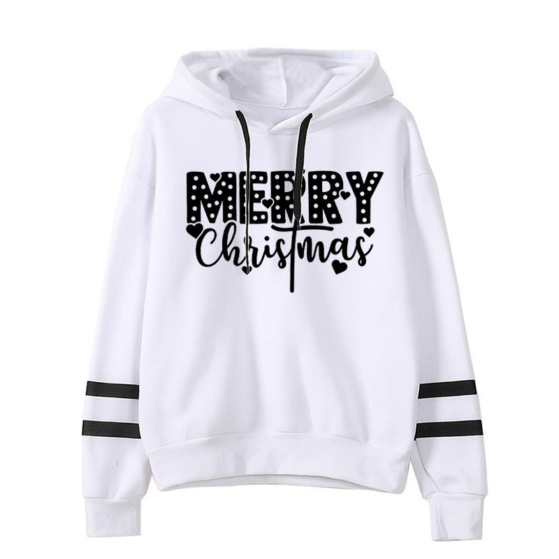 Foreign trade cross-border supply Christmas merry Christmas printed striped parallel bars hoodie men's and women's European size