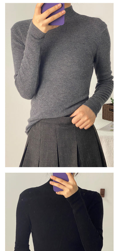 Machine Washable 100% Superfine Wool Sweater for Women Autumn and Winter New Loose Half Turtleneck Knitted Bottoming Sweater for Women
