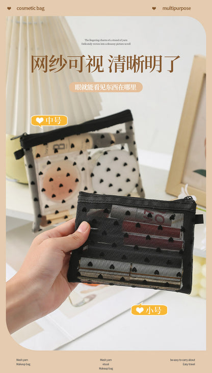 Bei Lian small size mesh cosmetic bag portable flocking cosmetic storage bag love fashion lipstick storage bag wholesale