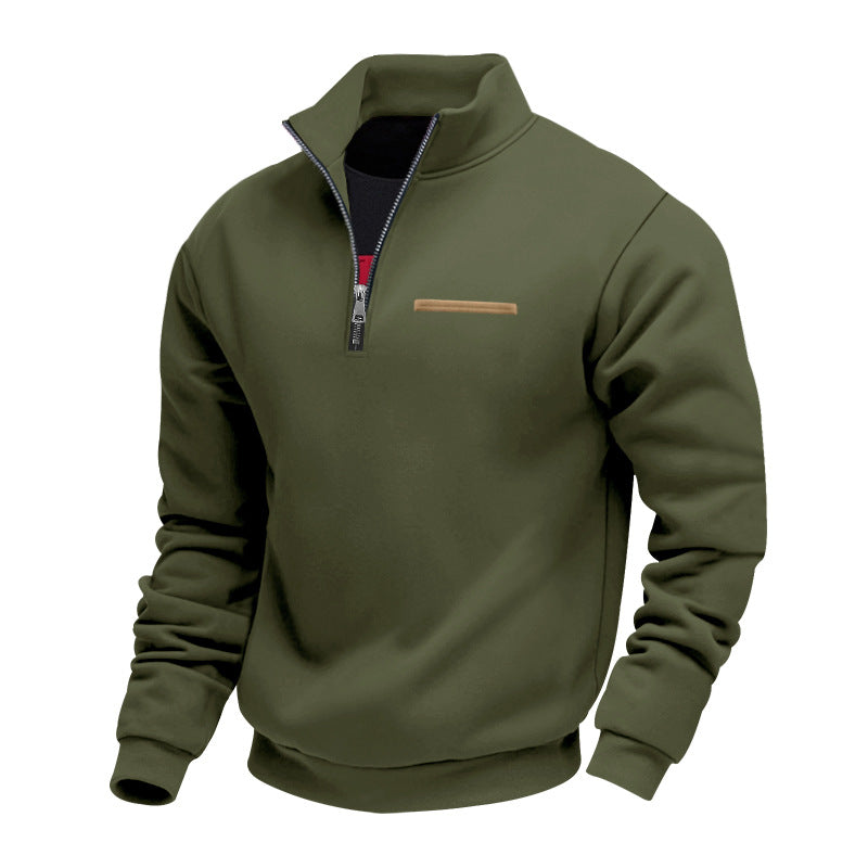 Cross-Border American Style Autumn and Winter Heavyweight Fleece Long-Sleeve Men's Sweatshirt with Half-Zip, Loose Fit, Stand Collar, Pullover Men's Sweatshirt