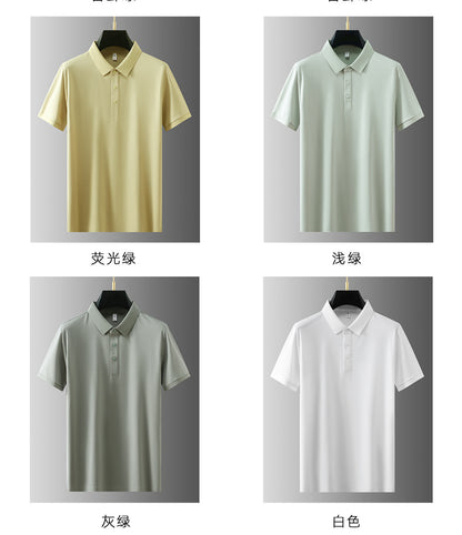 Cross-border Foreign Trade Copper Ammonia Silk T-shirt Men's Business Casual Short-sleeved Summer Gastrodia elata Mulberry Silk Lapel Men's Polo Shirt