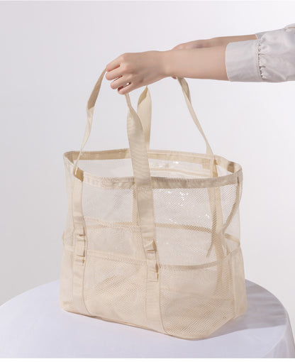Korean Mesh Beach Bag Large Capacity Swimming Fitness Bag Travel Portable Storage Bag Multi-Pocket Swimsuit Storage Bag